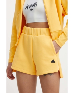 adidas szorty Z.N.E damskie kolor żółty z nadrukiem high waist IS3927