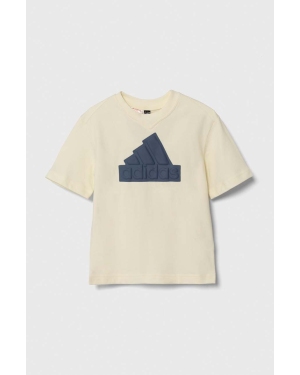 adidas t-shirt bawełniany dziecięcy kolor beżowy z nadrukiem