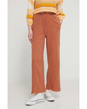 Billabong spodnie bawełniane kolor brązowy szerokie high waist EBJNP00114