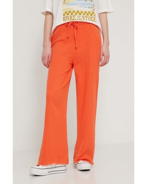 Billabong spodnie bawełniane kolor pomarańczowy szerokie high waist EBJNP00114