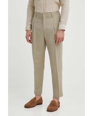 Calvin Klein spodnie z domieszką lnu kolor beżowy w fasonie chinos K10K112879