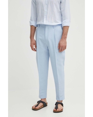 Calvin Klein spodnie z domieszką lnu kolor niebieski w fasonie chinos K10K112879