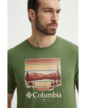 Columbia t-shirt bawełniany Path Lake męski kolor zielony z nadrukiem 1934814