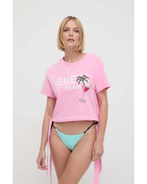 Guess t-shirt plażowy bawełniany kolor różowy E4GI03 I3Z14