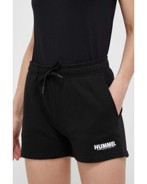 Hummel szorty bawełniane hmlLEGACY WOMAN SHORTS kolor czarny gładkie medium waist 219478