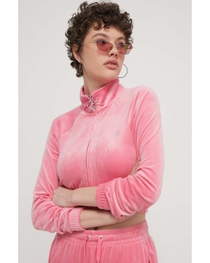 Juicy Couture bluza welurowa kolor różowy z aplikacją