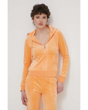Juicy Couture bluza welurowa kolor pomarańczowy z kapturem z aplikacją
