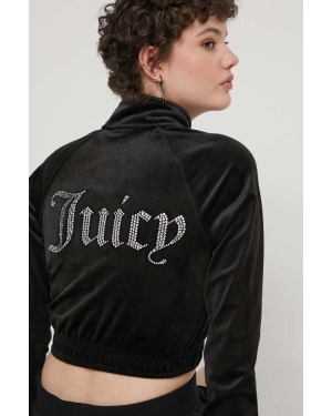 Juicy Couture bluza welurowa kolor czarny z aplikacją