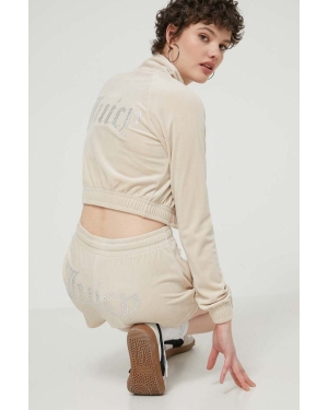 Juicy Couture bluza welurowa kolor beżowy z aplikacją