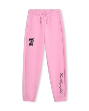 Karl Lagerfeld spodnie dresowe dziecięce kolor różowy z aplikacją