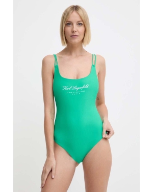Karl Lagerfeld jednoczęściowy strój kąpielowy kolor zielony miękka miseczka