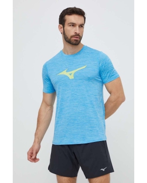Mizuno t-shirt do biegania Core kolor niebieski z nadrukiem J2GAB009