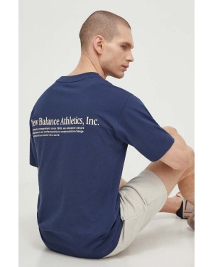 New Balance t-shirt bawełniany męski kolor granatowy z aplikacją MT41588NNY