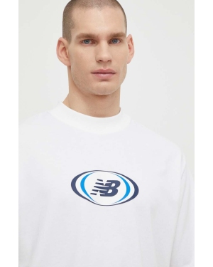 New Balance t-shirt męski kolor biały wzorzysty MT41600WT
