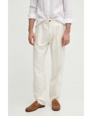 Pepe Jeans spodnie RELAXED PLEATED LINEN PANTS męskie kolor beżowy w fasonie chinos PM211700