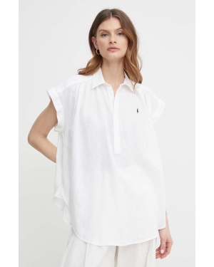 Polo Ralph Lauren bluzka lniana kolor biały gładka 211935131