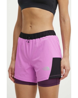 The North Face szorty sportowe damskie kolor fioletowy wzorzyste high waist NF0A7SXRUHO1