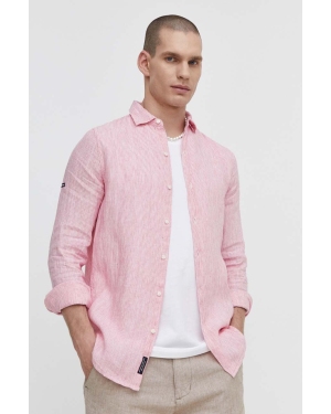Superdry koszula lniana kolor różowy regular z kołnierzykiem klasycznym