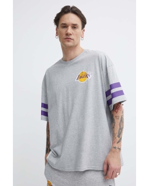 New Era t-shirt bawełniany męski kolor szary z nadrukiem LOS ANGELES LAKERS