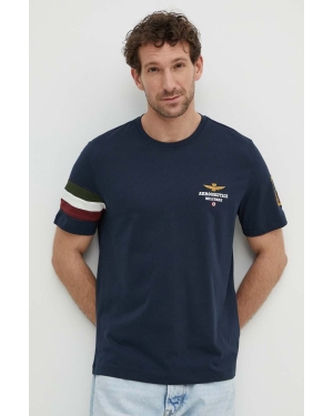 Aeronautica Militare t-shirt bawełniany męski kolor granatowy z aplikacją TS2230J592