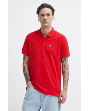 Tommy Jeans polo bawełniane kolor czerwony gładki DM0DM18314