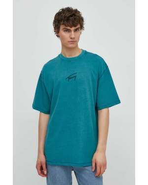 Tommy Jeans t-shirt bawełniany męski kolor turkusowy z aplikacją DM0DM18663