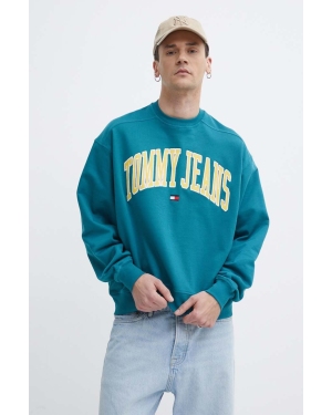 Tommy Jeans bluza bawełniana męska kolor turkusowy z nadrukiem DM0DM18628