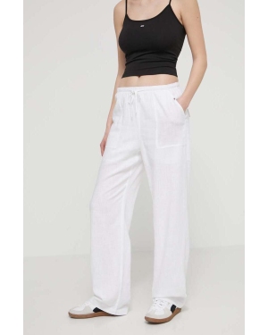 Tommy Jeans spodnie z domieszką lnu kolor biały szerokie high waist DW0DW17965