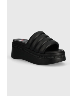 Tommy Jeans klapki TJW WEDGE SANDAL damskie kolor czarny na koturnie EN0EN02455