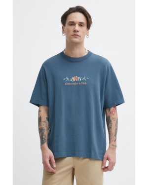 Abercrombie & Fitch t-shirt bawełniany męski kolor turkusowy z aplikacją