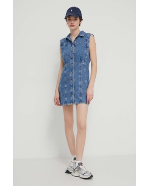 Abercrombie & Fitch sukienka jeansowa kolor niebieski mini dopasowana