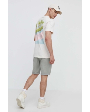 Abercrombie & Fitch t-shirt bawełniany męski kolor beżowy z nadrukiem