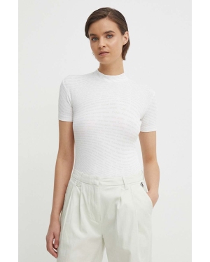 Calvin Klein Jeans t-shirt damski kolor biały z półgolfem