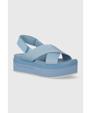 Calvin Klein Jeans sandały FLATFORM SANDAL SLING IN MR damskie kolor niebieski na platformie YW0YW01362