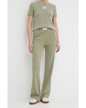 Calvin Klein Jeans spodnie damskie kolor zielony dzwony high waist