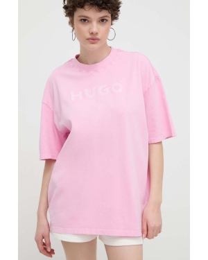 HUGO t-shirt bawełniany damski kolor różowy