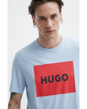 HUGO t-shirt bawełniany męski kolor niebieski z nadrukiem 50467952