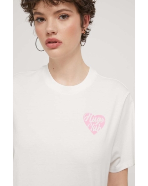 HUGO t-shirt bawełniany damski kolor beżowy 50514108