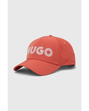 HUGO czapka z daszkiem kolor różowy z aplikacją 50515963