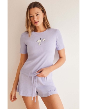 women'secret piżama bawełniana Snoopy kolor fioletowy bawełniana
