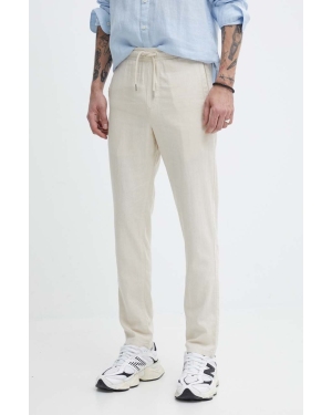 Solid spodnie lniane kolor beżowy proste