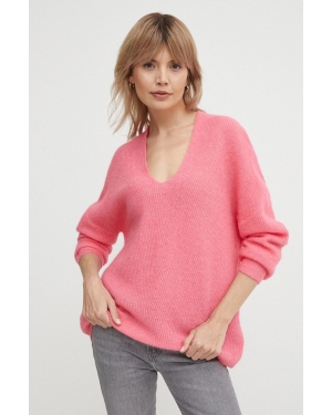 Mos Mosh sweter wełniany damski kolor różowy