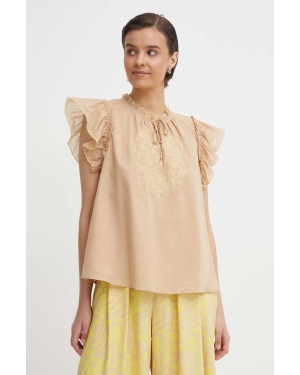 Mos Mosh bluzka bawełniana damska kolor beżowy z aplikacją