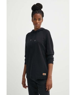 Fjallraven bluza bawełniana Vardag Hoodie damska kolor czarny z kapturem gładka F86987
