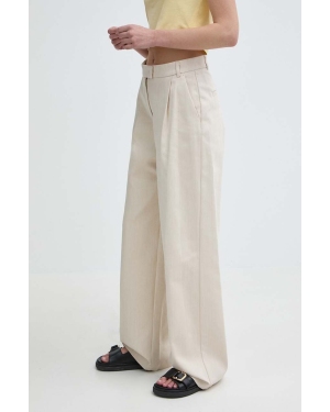 MAX&Co. spodnie damskie kolor beżowy szerokie high waist 2416131104200