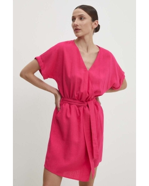 Answear Lab sukienka z lnem kolor różowy mini rozkloszowana