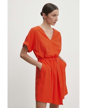 Answear Lab sukienka z lnem kolor pomarańczowy mini rozkloszowana
