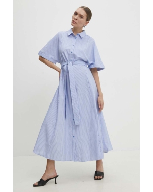 Answear Lab sukienka bawełniana kolor niebieski maxi rozkloszowana