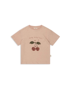 Konges Sløjd t-shirt z domieszką lnu kolor różowy