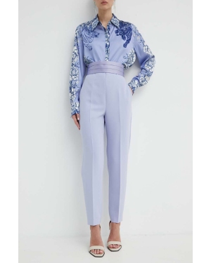 Blugirl Blumarine spodnie damskie kolor fioletowy fason cygaretki high waist RA4178.T3359